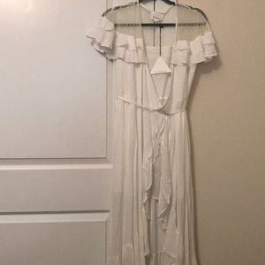 Off white lace shoulder wrap dress